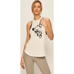 Adidas Performance - Top. Białe topy damskie adidas Performance, s, z nadrukiem, z bawełny, z okrągłym kołnierzem. Za 99,90 zł.