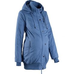 Kurtka ciążowa z kapturem i ściągaczem bonprix niebieski dżins. Niebieskie kurtki damskie bonprix, bez wzorów, moda ciążowa. Za 124,99 zł.