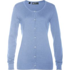 Sweter rozpinany bonprix perłowy niebieski. Niebieskie swetry damskie bonprix, bez wzorów, bez rękawów, bez kaptura. Za 69,99 zł.