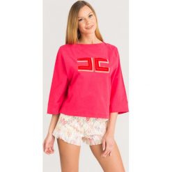 BLUZA Elisabetta Franchi. Różowe bluzy damskie z nadrukiem, z bawełny. Za 550,00 zł.
