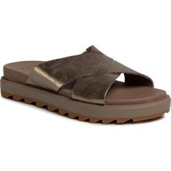 Klapki SOREL - Roaming Criss Cross Slide NL3604-240 Ash Brown/Marron Cendre. Pomarańczowe klapki damskie Sorel, bez wzorów, ze skóry, bez obcasa. W wyprzedaży za 339,00 zł.