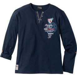 Shirt z długimi wywijanymi rękawami bonprix ciemnoniebieski. Niebieskie koszulki męskie bonprix, s, bez wzorów, bez kołnierzyka, z długim rękawem, długie. Za 54,99 zł.
