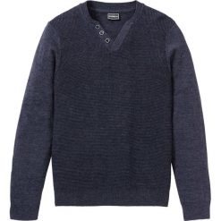 Sweter Slim Fit bonprix ciemnoniebieski melanż. Niebieskie swetry męskie bonprix, s, melanż, z dzianiny. Za 99,99 zł.