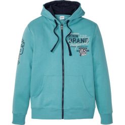 Bluza rozpinana z kapturem bonprix zieleń morska z nadrukiem. Zielone bluzy męskie bonprix, s, z nadrukiem, z kapturem, bez rękawów, z kapturem. Za 109,99 zł.