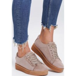 Khaki Creepersy Revealed. Brązowe półbuty damskie Inny, bez wzorów, z materiału, z okrągłym noskiem, bez obcasa, na obcasie, na sznurówki. Za 49,99 zł.