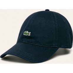 Lacoste - Czapka. Niebieskie czapki męskie Lacoste, z aplikacjami, z bawełny. W wyprzedaży za 159,90 zł.