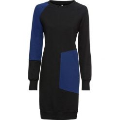 Sukienka shirtowa bonprix czarno-niebieski. Czarne sukienki damskie bonprix, bez wzorów, z kontrastowym kołnierzykiem, bez rękawów. Za 79,99 zł.