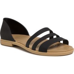 Sandały CROCS - Tulum Open Flat W 206109 Black/Tan. Czarne klapki damskie Crocs, bez wzorów, z tworzywa sztucznego, bez obcasa, na obcasie. Za 219,00 zł.