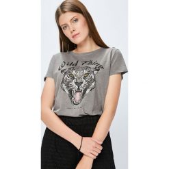 Only - Top. Szare topy damskie ONLY, l, z nadrukiem, z bawełny, z okrągłym kołnierzem. W wyprzedaży za 49,90 zł.