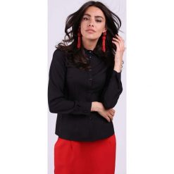 Czarna Wzorzysta Taliowana Koszula Damska. Czarne koszule damskie Molly.pl, na co dzień, s, bez wzorów, z jeansu, eleganckie, z klasycznym kołnierzykiem, z długim rękawem. Za 129,90 zł.