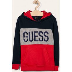 Guess Jeans - Bluza dziecięca 118-175 cm. Białe bluzy chłopięce Guess Jeans, z aplikacjami, z bawełny, bez rękawów, z kapturem. W wyprzedaży za 199,90 zł.