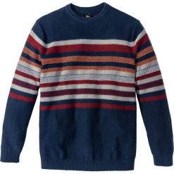 Sweter Regular Fit bonprix ciemnoniebieski. Niebieskie swetry męskie bonprix, s, w paski, bez kołnierzyka, bez kaptura. Za 49,99 zł.