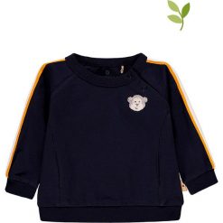 Bluza w kolorze granatowym. Niebieskie bluzy niemowlęce Mother Nature & Me, z aplikacjami, z bawełny, bez rękawów, bez kaptura. W wyprzedaży za 54,95 zł.