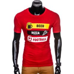 T-shirt męski z nadrukiem S967 - czerwony. Czerwone t-shirty męskie Ombre Clothing, s, z nadrukiem, bez kołnierzyka. Za 13,99 zł.
