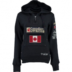 Bluza "Gyrelle" w kolorze granatowym. Niebieskie bluzy rozpinane damskie Canadian Peak, s, z aplikacjami, prążkowane, z krótkim rękawem, krótkie. W wyprzedaży za 136,95 zł.