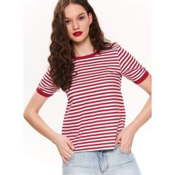 T-SHIRT DAMSKI, W PASKI. Czerwone t-shirty damskie TROLL, xs, w paski, z bawełny, z okrągłym kołnierzem. Za 39,99 zł.
