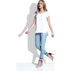 Biała Bluzka Asymetryczna z Kieszonką. Białe podkoszulki damskie Molly.pl, xl, z aplikacjami, z elastanu, eleganckie, z asymetrycznym kołnierzem, z krótkim rękawem. Za 86,90 zł.
