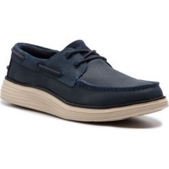 Półbuty SKECHERS - Former 65894/NVY Navy. Niebieskie półbuty męskie Skechers, na co dzień, bez wzorów, ze skóry, bez zapięcia. W wyprzedaży za 179,00 zł.