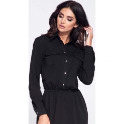 Sukienka koszulowa z gumką w pasie - czarny, m. Czarne sukienki damskie e-margeritka.pl, xl, bez wzorów, z bawełny, eleganckie, z długim rękawem, długie, bez kaptura. Za 169,99 zł.