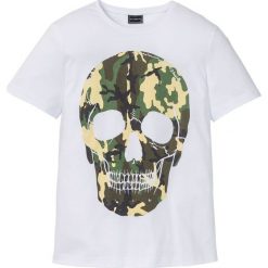 T-shirt Slim Fit bonprix biały. Białe koszulki męskie bonprix, s, bez wzorów, z okrągłym kołnierzem. Za 44,99 zł.