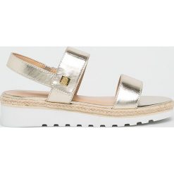 Lauren Ralph Lauren - Sandały. Żółte klapki damskie Lauren Ralph Lauren, bez wzorów, ze skóry, bez obcasa, na obcasie. W wyprzedaży za 339,90 zł.