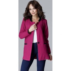 Fuksja Elegancka Kurtka na Stójce z Detalami z Eko-Skóry. Czerwone kurtki damskie Molly.pl, s, bez wzorów, ze skóry, eleganckie, bez kaptura. Za 198,90 zł.