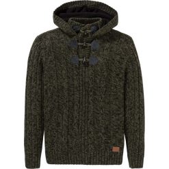 Sweter z kapturem bonprix ciemnooliwkowy melanż. Zielone swetry męskie bonprix, s, z aplikacjami, z bawełny, z kapturem, z kapturem. Za 134,99 zł.