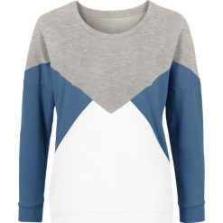 Bluza dresowa bonprix szaro-niebiesko-biel wełnym. Niebieskie bluzy damskie bonprix, z dresówki. Za 69,99 zł.