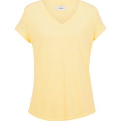 Shirt z dekoltem w serek z bawełny organicznej, przyjazny dla środowiska bonprix jasnożółty. Żółte koszulki damskie bonprix, bez wzorów, z bawełny, z dekoltem w serek, bez rękawów. Za 37,99 zł.