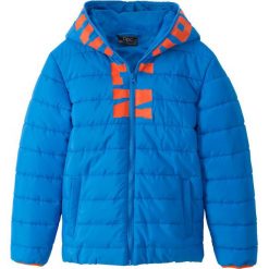 Kurtka ocieplana bonprix niebieski neonowy z nadrukiem. Niebieskie kurtki chłopięce bonprix, z nadrukiem, z kapturem. Za 79,99 zł.