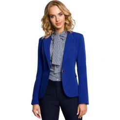 Elegancki taliowany żakiet - chabrowy. Niebieskie żakiety damskie Moe, s, bez wzorów, z elastanu. Za 179,00 zł.