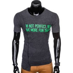 T-shirty męskie: T-SHIRT MĘSKI Z NADRUKIEM S976 - GRAFITOWY