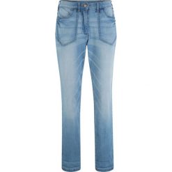 Dżinsy ze stretchem z wysoką talią bonprix niebieski "bleached”. Niebieskie jeansy damskie bonprix, z jeansu. Za 79,99 zł.