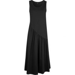 Sukienka shirtowa z asymetrycznymi falbanami bonprix czarny. Czarne sukienki damskie bonprix, bez wzorów, z asymetrycznym kołnierzem, bez rękawów, asymetryczne. Za 74,99 zł.