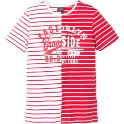 T-shirt Slim Fit bonprix czerwono-biały w paski. Czerwone koszulki męskie bonprix, s, w paski, bez kołnierzyka, bez rękawów. Za 24,99 zł.