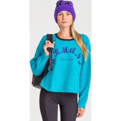 SWETER ARMANI EXCHANGE. Niebieskie swetry damskie Armani Exchange, s, z haftami, z wełny, bez rękawów, bez kaptura. Za 579,00 zł.