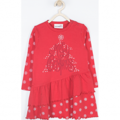 Sukienka. Czerwone sukienki dziewczęce dzianinowe Merry Christmas, w kropki, eleganckie, z długim rękawem, długie. Za 69,90 zł.
