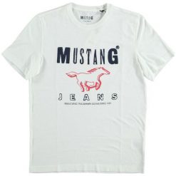 Mustang T-Shirt Męski Logo Xl Biały. Białe koszulki męskie marki Mustang, xl, z bawełny, klasyczne, z klasycznym kołnierzykiem. Za 78,00 zł.