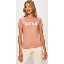 Vans - T-shirt. Różowe topy damskie Vans, s, z nadrukiem, z bawełny, casualowe, z okrągłym kołnierzem. Za 119,90 zł.
