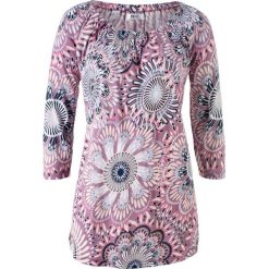 Shirt bawełniany z rękawem 3/4 bonprix ciemny bez z nadrukiem. Fioletowe koszulki damskie marki bonprix, z nadrukiem, z bawełny, bez kołnierzyka. Za 59,99 zł.