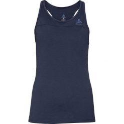 Top sportowy w kolorze granatowym. Niebieskie topy damskie Odlo Women, xs, z nadrukiem, ze skóry, z okrągłym kołnierzem. W wyprzedaży za 154,95 zł.
