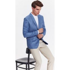 Marynarka męska lniana o kroju slim. Niebieskie marynarki męskie Top Secret, na lato, m, bez wzorów, z bawełny, eleganckie. W wyprzedaży za 149,99 zł.