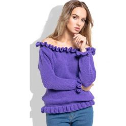 Fioletowy Sweter z Dekoltem Typu Carmen. Fioletowe piżamy damskie Molly.pl, uniwersalny, bez wzorów, eleganckie, z krótkim rękawem, krótkie, bez kaptura. Za 99,90 zł.
