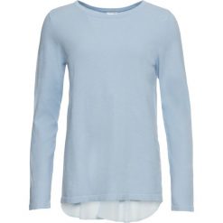 Sweter z koszulową wstawką bonprix pudrowy niebieski. Fioletowe swetry damskie bonprix, bez wzorów, z szyfonu, bez rękawów, bez kaptura. Za 84,99 zł.
