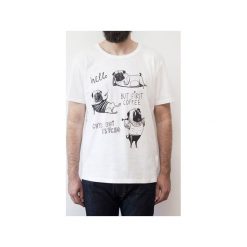 Koszulka męska z mopsem "Leniwe Mopsy". Białe koszulki męskie marki Lobo loco, s, z nadrukiem, z bawełny, bez kołnierzyka. Za 85,00 zł.