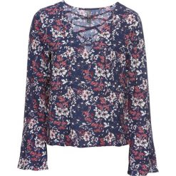 Bluzki damskie: Must have: bluzka ze sznurowaniem bonprix ciemnoniebieski wzorzysty