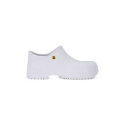 Chodaki Calzuro PRO SAFETY BIANCO. Białe klapki damskie Calzuro, bez wzorów, bez obcasa. Za 172,28 zł.