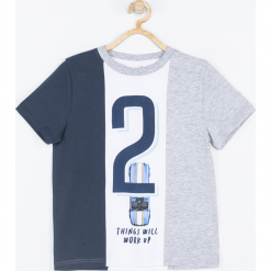 Koszulka. Szare t-shirty chłopięce AWESOME, z aplikacjami, z elastanu, z krótkim rękawem. Za 42,90 zł.