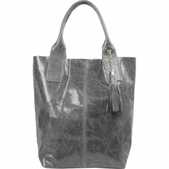 Skórzany shopper bag "Cybille" w kolorze szarym - 26 x 35 x 16 cm. Szare shopper bag damskie Spécial maroquinerie, z materiału, z breloczkiem. W wyprzedaży za 181,95 zł.