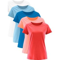Długi shirt z okrągłym dekoltem (5 szt.), krótki rękaw bonprix jasny koralowy + koralowy + jasnoniebieski + lazurowy + biały. Pomarańczowe koszulki damskie marki bonprix, bez wzorów, z okrągłym kołnierzem, z długim rękawem. Za 99,95 zł.